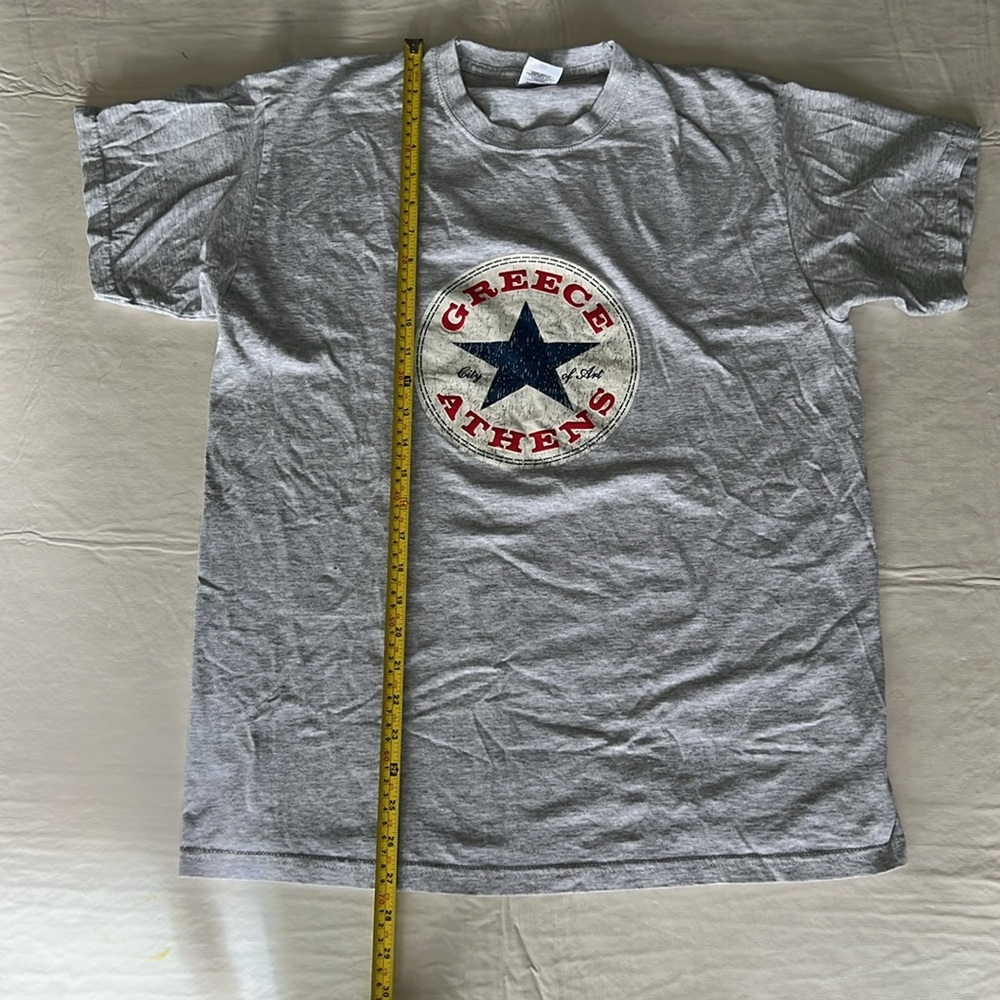 ATHENS GREECE Men’s Fruit of the Loom Grey Graphic T-shirt Size L with Flaw - Picture 7 of 8